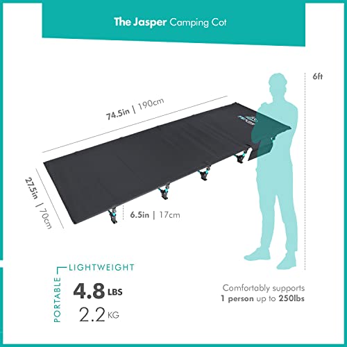 FE Active Folding Camping Cot - Lightweight, Compact & Portable Camping Bed, Comfortable Sleeping Cots for Adults & Kids - Camp Cot Fits Single Air Mattress Pad|Designed in California, USA