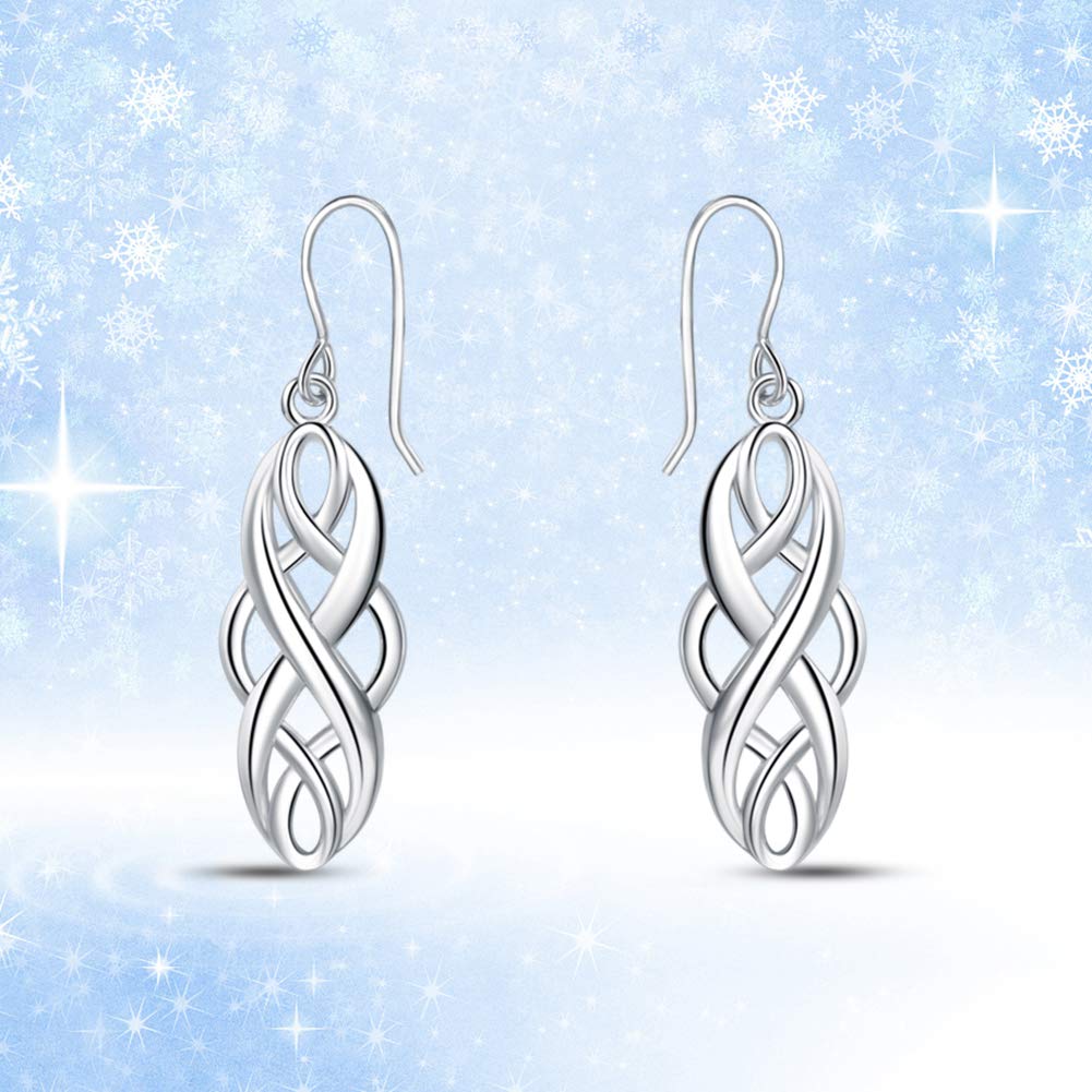 HN Irish Celtic Knot Sterling Silver Dangle Drop Earrings 925 Sterling Silver Good Luck Celtic Knot Earrings