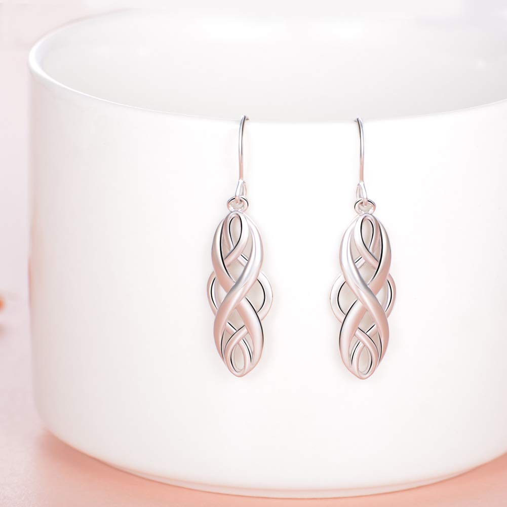 HN Irish Celtic Knot Sterling Silver Dangle Drop Earrings 925 Sterling Silver Good Luck Celtic Knot Earrings