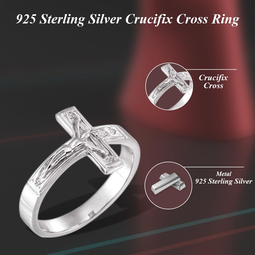 Diamond2Deal 925 Sterling Silver Crucifix Cross Ring Size 8