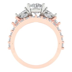 Clara Pucci 2.72ct Round Marquise Cut Solitaire 3 stone Moissanite Engagement Promise Anniversary Bridal Ring 14k Rose White Gold 10.75