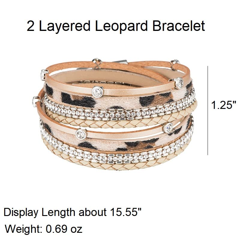 lureme Leather Leopard Wrap Bracelet with Rhinestones Magnetic Clasp Bracelet for Women (bl003513-4) Khaki