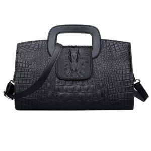 clara women crocodile embossed handbag vintage flap tote purse evening clutch shoulder bag black