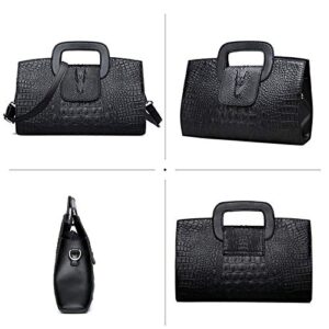 CLARA Women Crocodile Embossed Handbag Vintage Flap Tote Purse Evening Clutch Shoulder Bag Black