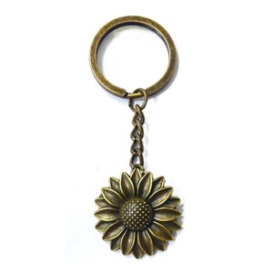 antique bronze colored sunflower pendant key chain-bronze key ring-sunflower keyring keychain