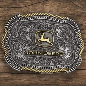 Montana Silversmiths Officially Licensed John Deere Attitude Western Belt Buckle (Scalloped Duo Silver)