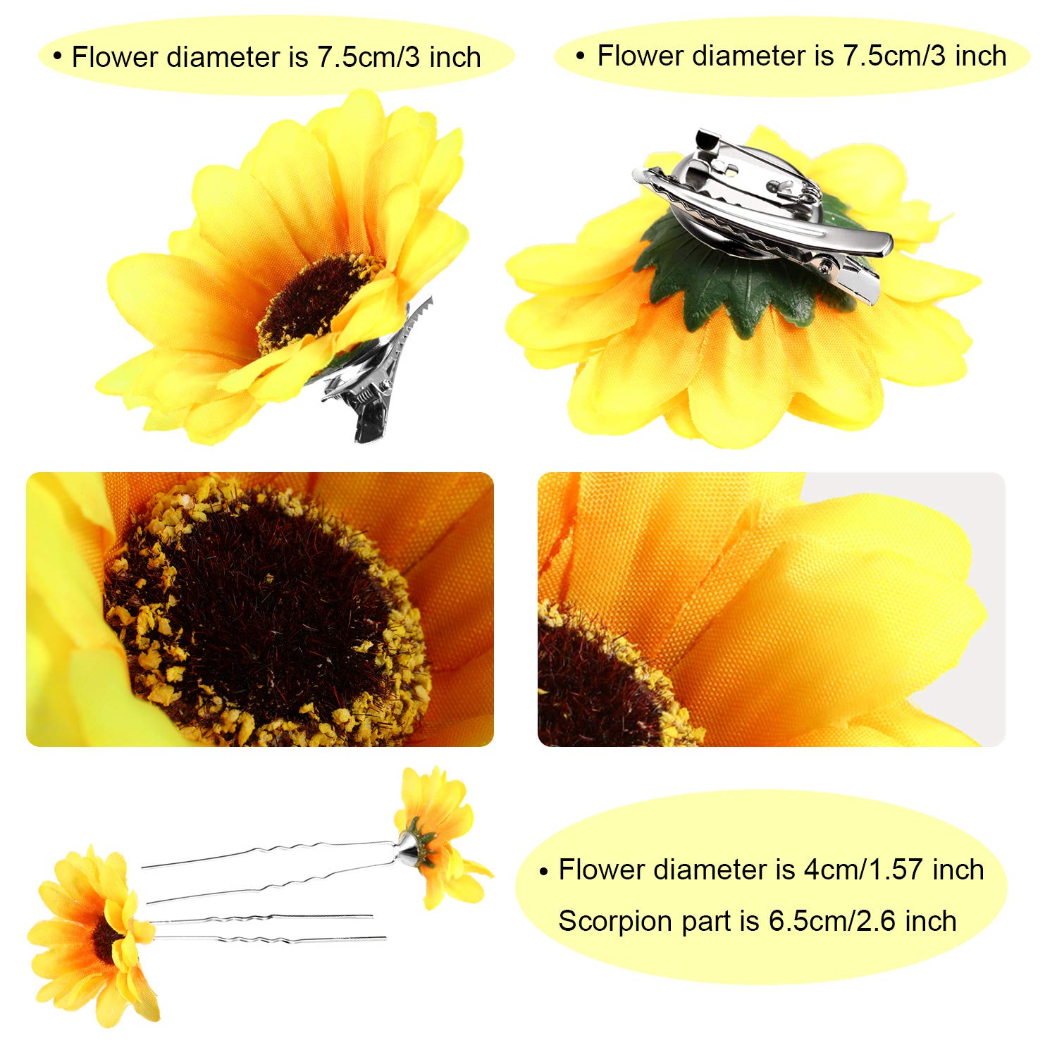 Fiada 16 Pieces Sunflower Headbands set Including 6 Pieces Sunflower Crown, 2 Pieces Sunflower Hair Clips, 8 Pieces Sunflower Hairpins for Women and Girls Wedding Hair Accessories