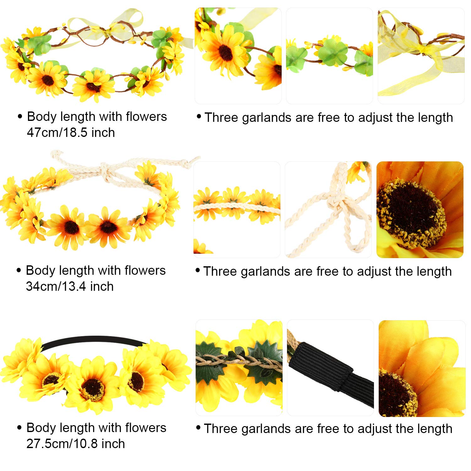 Fiada 16 Pieces Sunflower Headbands set Including 6 Pieces Sunflower Crown, 2 Pieces Sunflower Hair Clips, 8 Pieces Sunflower Hairpins for Women and Girls Wedding Hair Accessories