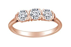 affy 1 carat (ctw) round shape white natural diamond three stone engagement wedding ring in 14k solid rose gold ring size-6.5