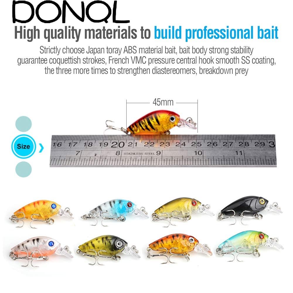 DONQL Crankbaits Fishing Lure Set Minnow Baits Kit Wobbler Topwater Lures with Hooks Hard Popper Lures for Saltwater Freshwater Trout Bass Perch Salmon Fishing (Type 1-4.5 cm / 4g)