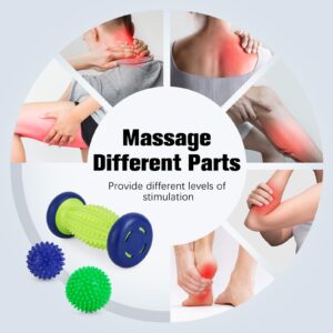 Plantar Fasciitis Roller Foot Massage Ball-Foot Ball Roller Massager Set,Massage Balls and Foot Roller for Plantar Fasciitis Relief | Trigger Point Therapy(1 Foot Massage Roller+2 Spiky Massage Balls)