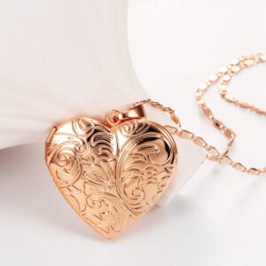 YOUFENG Locket Necklace that Holds Pictures Flower Lockets Necklaces Pendant 18K Gold Plated Gifts Jewelry Rose Gold Heart