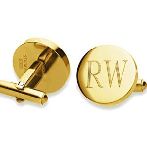 Personalized Gold-tone Custom Monogram Initial Cufflinks Cuff Links Stainless Steel Engraved