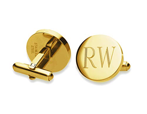 Personalized Gold-tone Custom Monogram Initial Cufflinks Cuff Links Stainless Steel Engraved