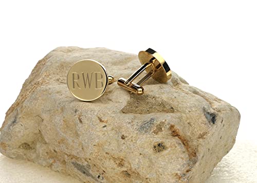 Personalized Gold-tone Custom Monogram Initial Cufflinks Cuff Links Stainless Steel Engraved