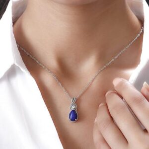 SHOP LC Stainless Steel 925 Sterling Silver Platinum Lapis Lazuli and White Topaz Pendant Necklace Delicate Jewelry Size 20" Unique Gifts for Women Birthday Gifts