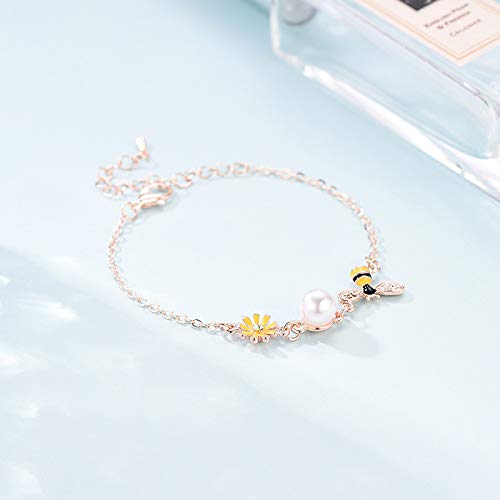 Eiffy CZ Crystal Yellow Honey Bumble Bee Sunflower Bracelets Bangles for Women Coconut Palm Trees Watermelon Bracelet Jewelry (Bee)