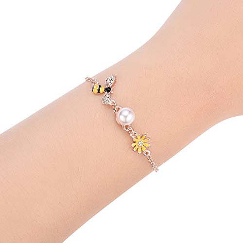 Eiffy CZ Crystal Yellow Honey Bumble Bee Sunflower Bracelets Bangles for Women Coconut Palm Trees Watermelon Bracelet Jewelry (Bee)