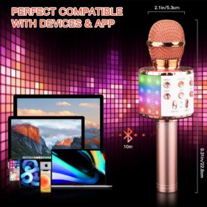 ShinePick Karaoke Microphone, 4 in 1 Wireless Microphone with LED Lights Handheld Portable Karaoke Machine, Home KTV Player, Compatible with Android & iOS Devices(Pink)