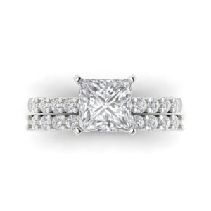 Clara Pucci 2.66ct Princess Cut Solitaire Fine Moissanite Engagement Promise Anniversary Bridal Ring band set 14k White Gold 10.5