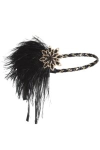 babeyond 1920s flapper headband roaring 20s headpiece gatsby ostrich feather headpiece with crystal (black gold)