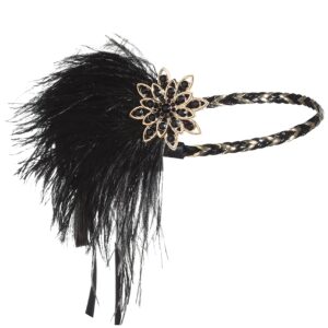 BABEYOND 1920s Flapper Headband Roaring 20s Headpiece Gatsby Ostrich Feather Headpiece with Crystal (Black Gold)