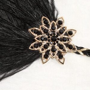 BABEYOND 1920s Flapper Headband Roaring 20s Headpiece Gatsby Ostrich Feather Headpiece with Crystal (Black Gold)