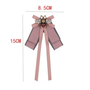 Vpang Retro Pearl Bee Bow Brooch Pre-Tied Neck Tie Brooch Pin Satin Ribbon Bow Tie for Women Wedding Party Bow Tie