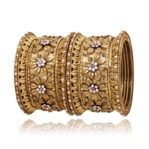 sanara indian bollywood antique gold plated exclusive 6 pcs women metal bangle set flower design bracelet jewelry (2.6)