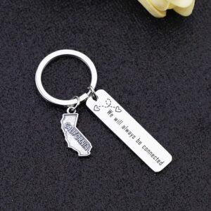 bobauna USA State Map Keychain Long Distance Relationship Gift For Family Best Friends (connected California keychain)