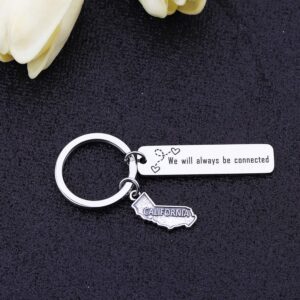 bobauna USA State Map Keychain Long Distance Relationship Gift For Family Best Friends (connected California keychain)