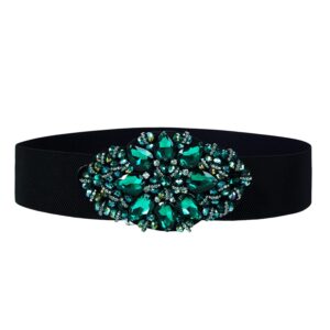 e-clover fashion floral rhinestone buckle women's elastic waist cinch belt for dress for waist size 25''-32''(green1)