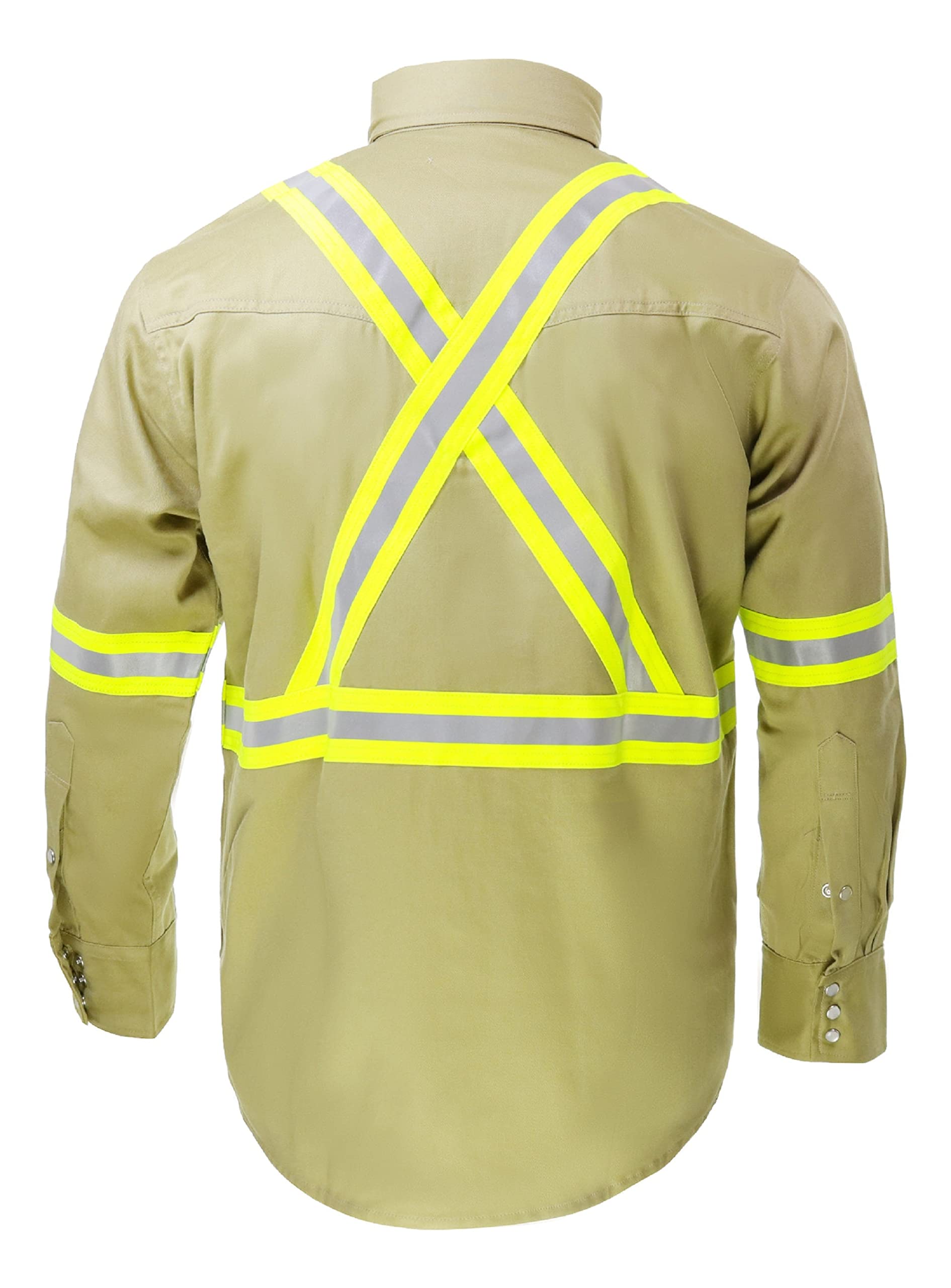 Just In Trend Flame Resistant High Visibility Hi Vis Shirt - 100% C - 7 oz (4X-Large, Khaki)