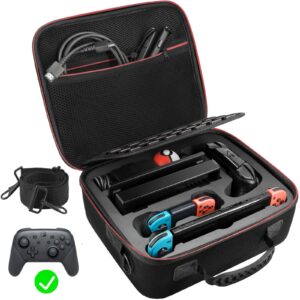 vori carrying case for nintendo switch/switch oled model (2021), hard travel storage protective case with handle and shoulder strap for pro controller, poke ball plus and switch accessories, black