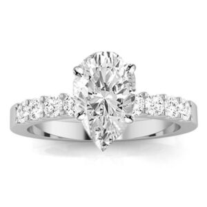 1 Carat 14K White Gold Classic Prong Set Round Pear Cut Diamond Engagement Ring (0.5 Ct E Color SI1 Clarity Center Stone)