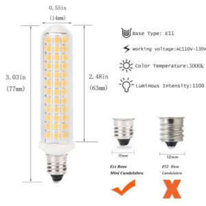 G MGY OLED E11 LED Bulb 9W, LED E11 Dimmable, JD T4 E11 Mini Candelabra Base, 100W 120W Halogen Bulb Replacement, 1100LM, AC120V, for Indoor Decorative Lighting (Warm White 3000k 2-Pack)