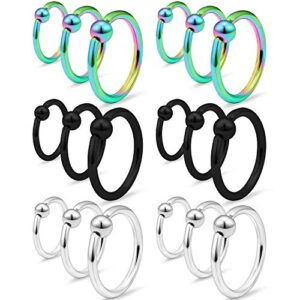 SCERRING 9 Pairs 16G Captive Bead Piercing Ring Stainless Steel Nose Septum Tragus Helix Nipple Lip Eyebrow Hoop Rings 8mm 10mm 12mm Mix Color 1#