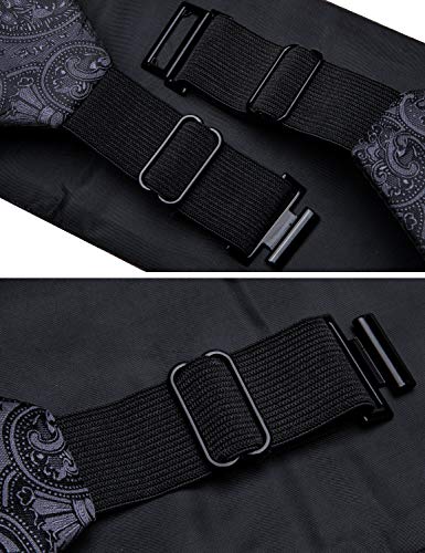 YOHOWA Men Cummerbund Bow Tie Set Paisley Black Silk Pre-Tied Bowtie Pocket Square Cufflinks Formal Wedding Party Prom Banquet