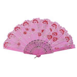 Best Chinese Style Dance Wedding Party Lace Silk Folding Hand Held Flower Fan - HHmei Fan, Decorative Fan, Retro Fan, Dance Fan, Gilded (White)