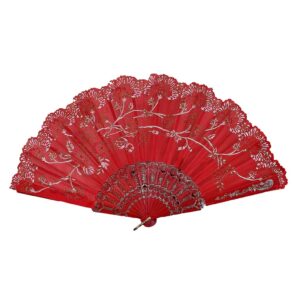 Best Chinese Style Dance Wedding Party Lace Silk Folding Hand Held Flower Fan - HHmei Fan, Decorative Fan, Retro Fan, Dance Fan, Gilded (White)