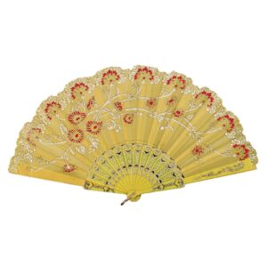 Best Chinese Style Dance Wedding Party Lace Silk Folding Hand Held Flower Fan - HHmei Fan, Decorative Fan, Retro Fan, Dance Fan, Gilded (White)