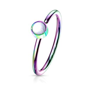 amelia fashion 20 gauge single illuminating stone set bendable nose hoop ring 316l surgical steel (choose color) (rainbow/clear)