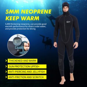 Full Wetsuits-5mm 3mm Wetsuit-Mens Neoprene Diving Suit Front Zipper Hoodie Snorkeling Surfing Suits High Elasticity Long Sleeve - Diving Water Sports Solid Colored Autumn Winter Spring Summer