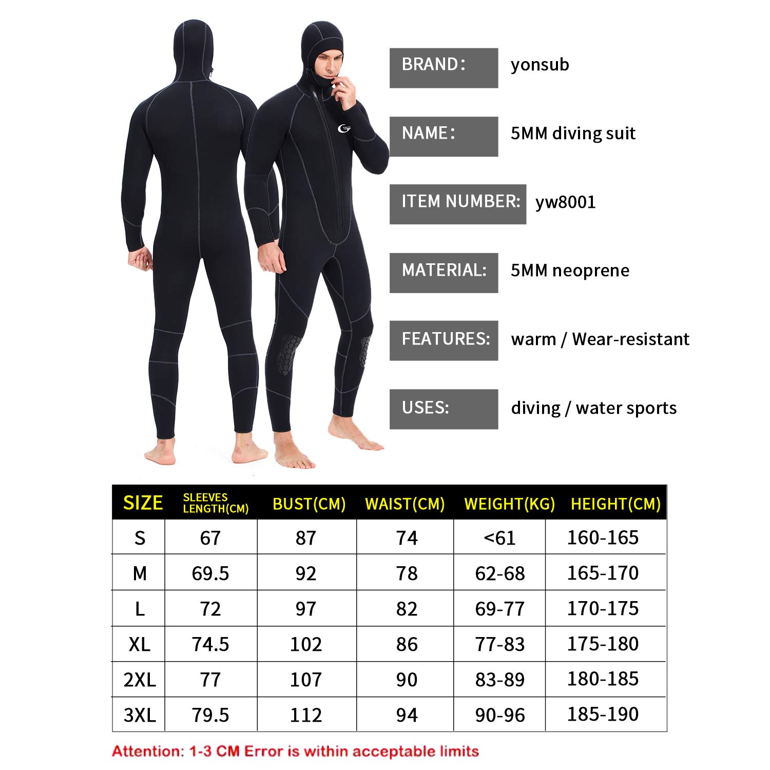 Full Wetsuits-5mm 3mm Wetsuit-Mens Neoprene Diving Suit Front Zipper Hoodie Snorkeling Surfing Suits High Elasticity Long Sleeve - Diving Water Sports Solid Colored Autumn Winter Spring Summer