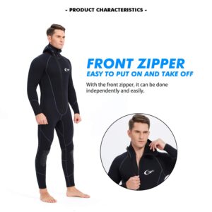 Full Wetsuits-5mm 3mm Wetsuit-Mens Neoprene Diving Suit Front Zipper Hoodie Snorkeling Surfing Suits High Elasticity Long Sleeve - Diving Water Sports Solid Colored Autumn Winter Spring Summer