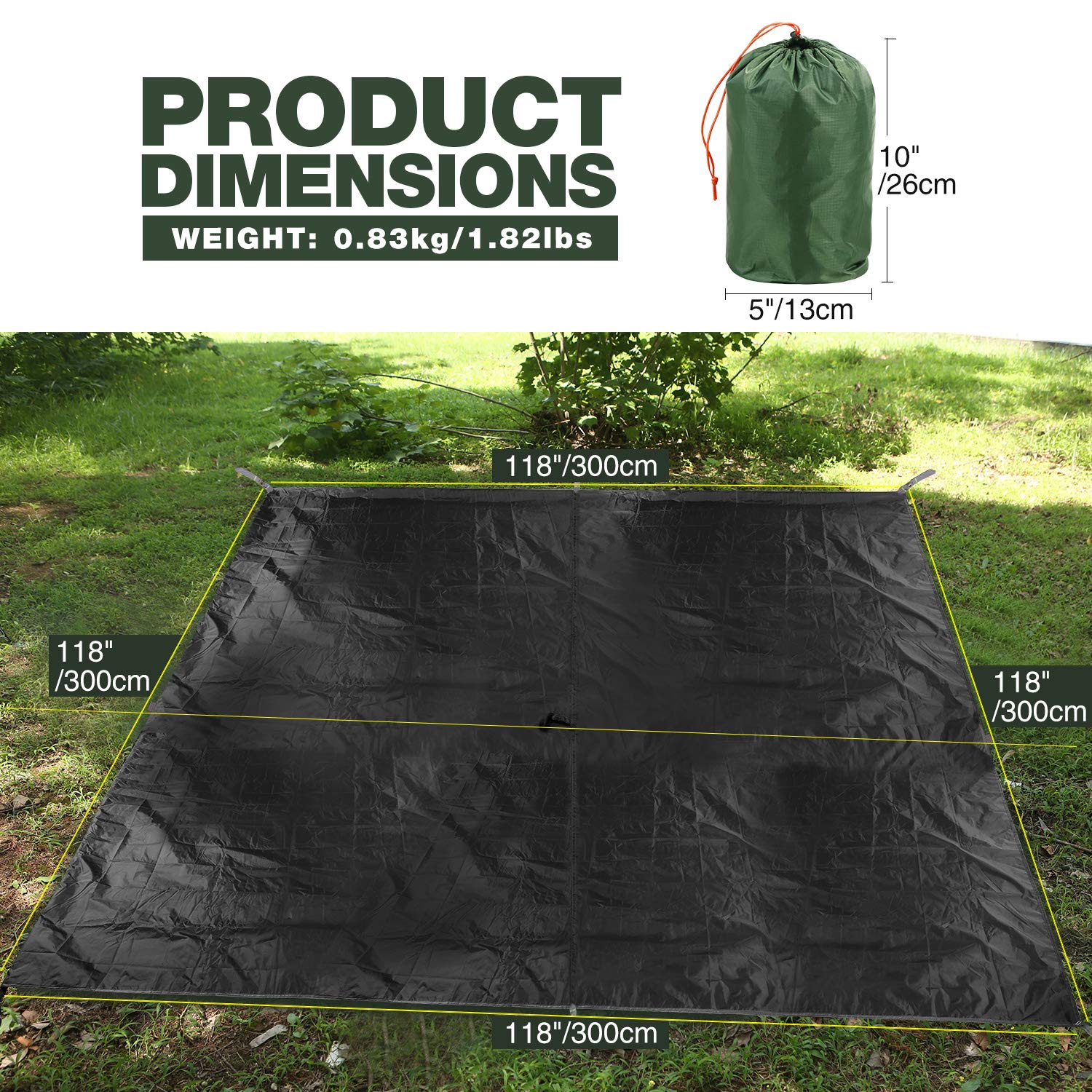 REDCAMP Hammock Rain Fly Camping Tarp Waterproof, 10x10ft Lightweight Backpacking Rain Tarp Shelter for Hiking Outdoor, Black