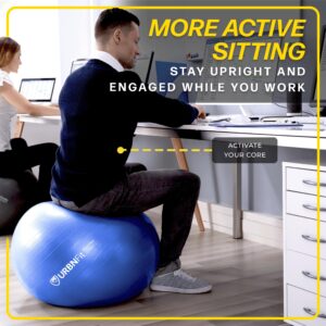 URBNFit Exercise Ball - Yoga Ball for Workout, Pilates, Pregnancy, Stability - Swiss Balance Ball w/Pump - Fitness Ball Chair for Office, Home Gym, Labor- Teal, 26 in