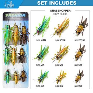 YZD Fly Fishing Realistic Dry Wet Nymph Trout Flies Steelyard Style-Grasshopper Series Hand Tie Lures Kits 9pcs