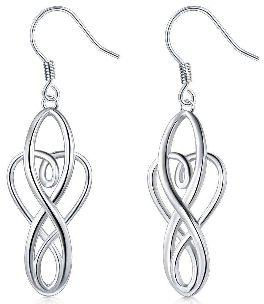 BORUO Sterling Silver Earrings, Celtic Knot Dangle, 925 Metal Type, Good Luck Irish Design for Women