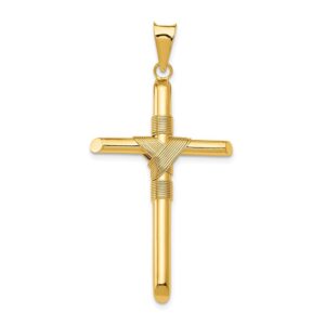 diamond2deal 14k yellow gold polished tube cross pendant for women (l- 45.2 mm w- 23.6 mm)